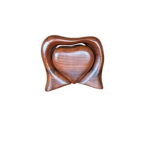 Native Redwood Carved Wood Wooden Handcrafted‎ Heart 2 Piece Jewelry Trinket Box